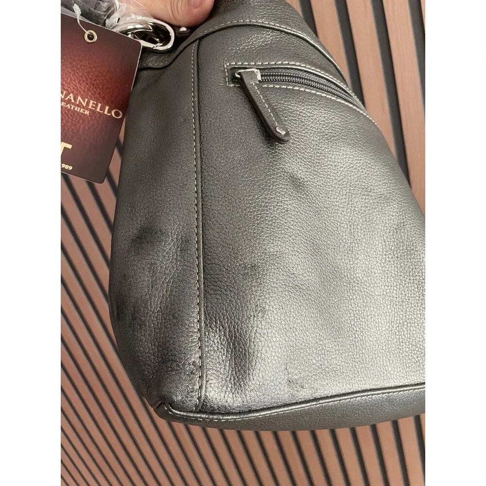 NWT Tignanello Gray Pebbled Leather Hobo Shoulder Bag Braided Buckle Pocket Y2K